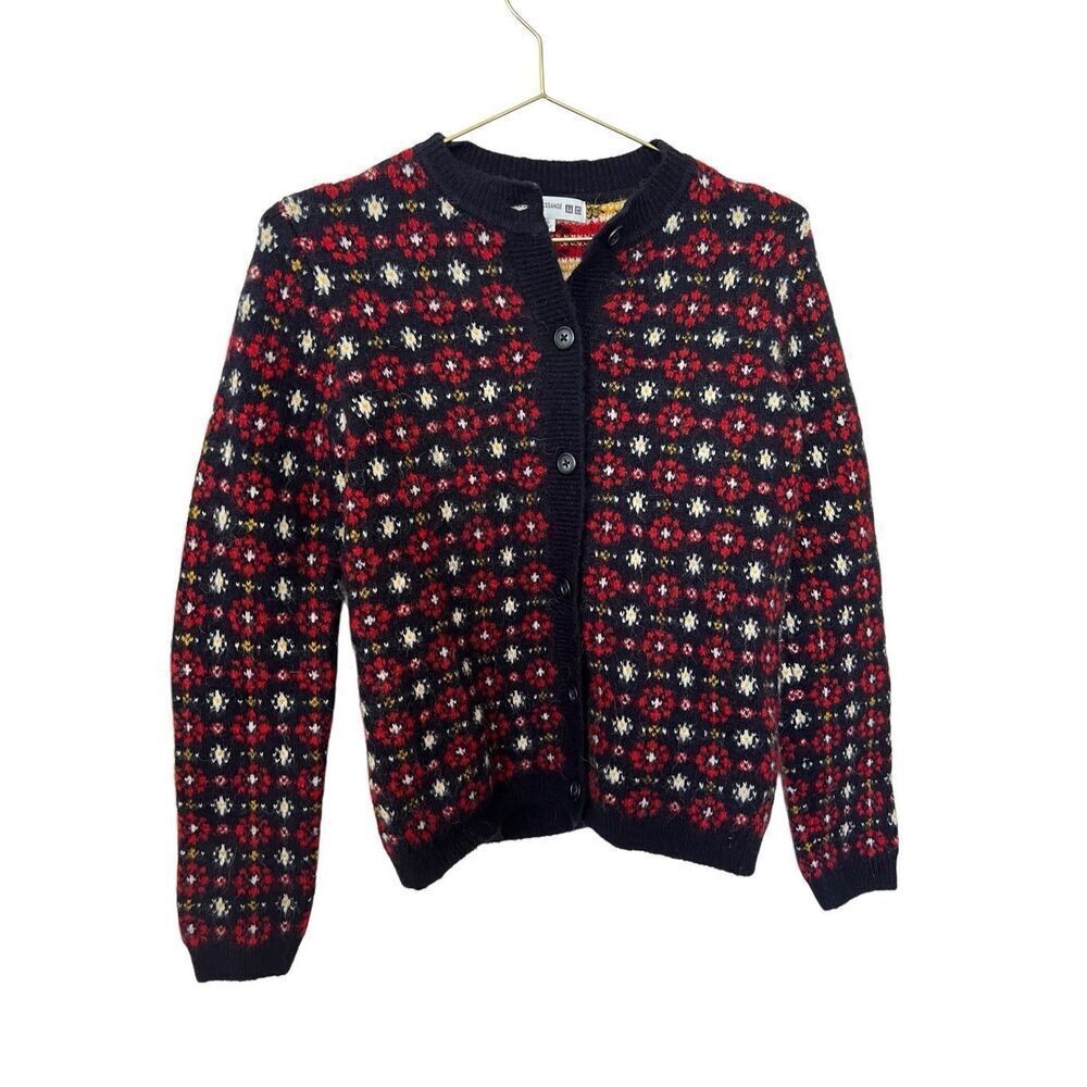 Uniqlo Ines de la Fressange Women's Jacquard Wool Alpaca Double Knit Cardigan XS